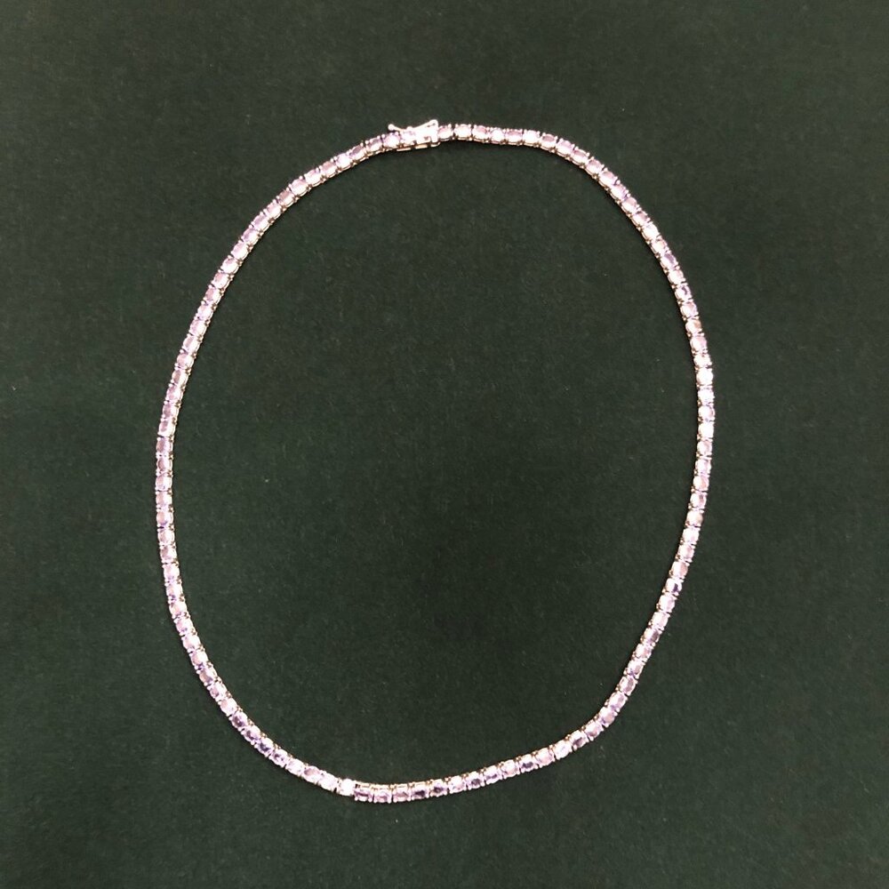 14.55CTW Oval Tanzanite Sterling Silver 18 Inch Tennis Necklace